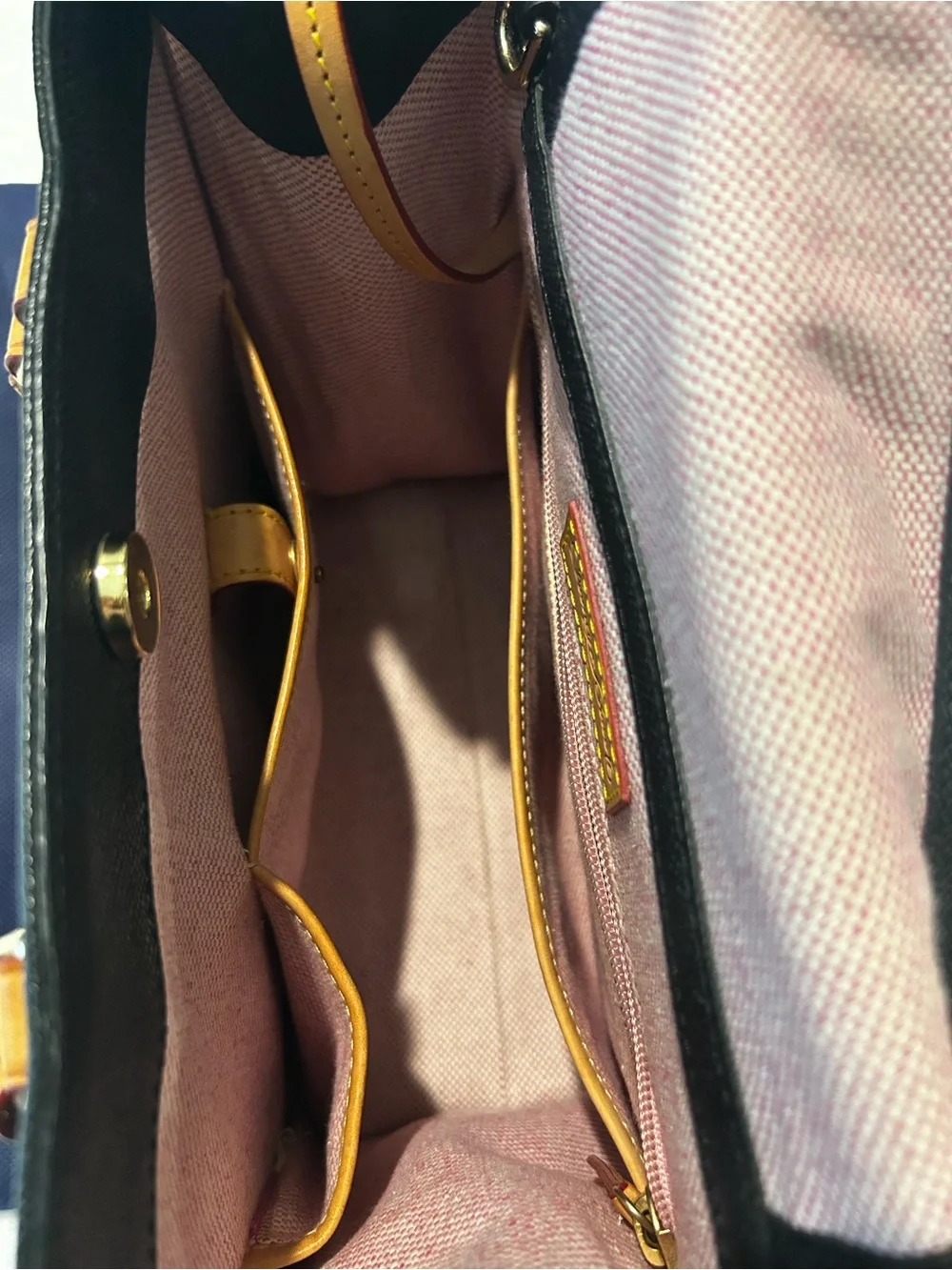 Dooney and Bourke Black Leather Satchel with Tan Leather Handles and Key Fob